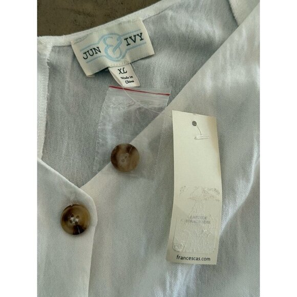 Jun & Ivy White Button Front Blouse XL Francesca’s V-Neck Short Sleeve Top NWT - Picture 6 of 10
